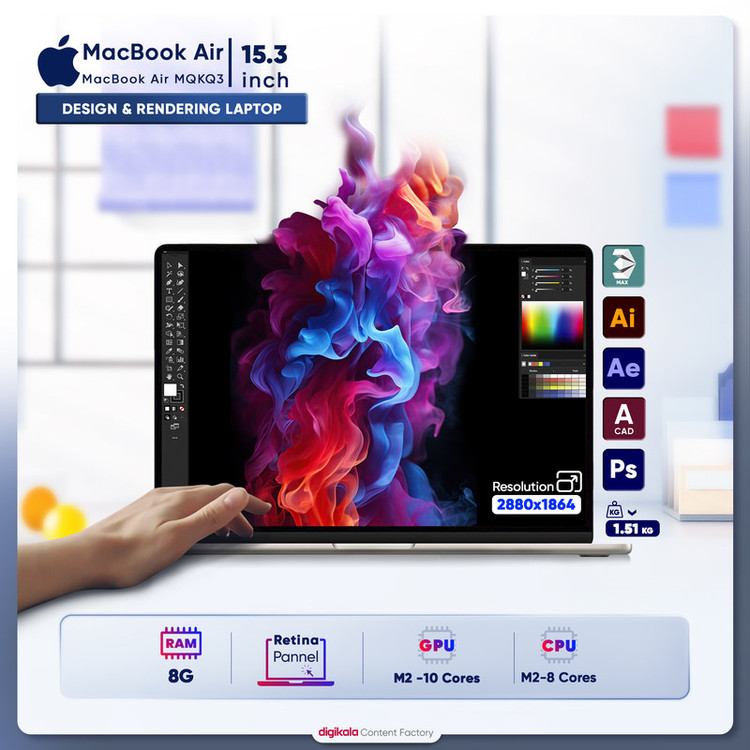 لپ تاپ 15.3 اینچی اپل مدل MacBook Air MQKQ3 2023-M2-8GB RAM-512GB SSD