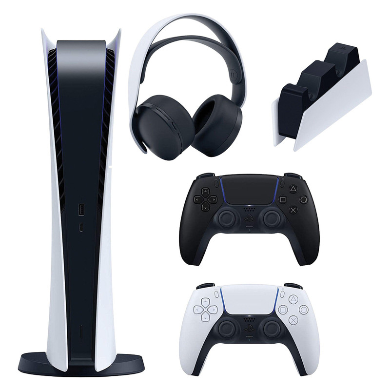 مجموعه کنسول بازی سونی مدل PlayStation 5 Digital ظرفیت 825 گیگابایت به همراه هدست و پایه شارژر و دسته اضافی